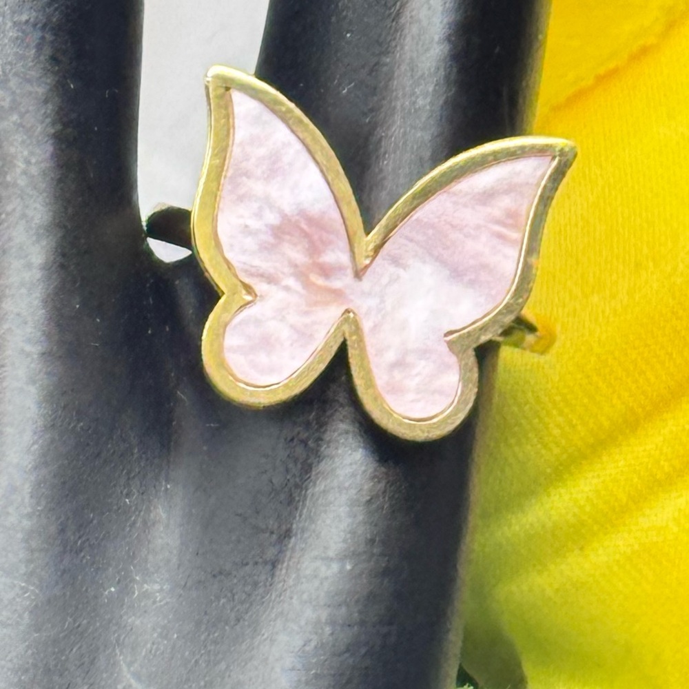 Elegant Pink Butterfly Ring - Stainless Steel SZ 8